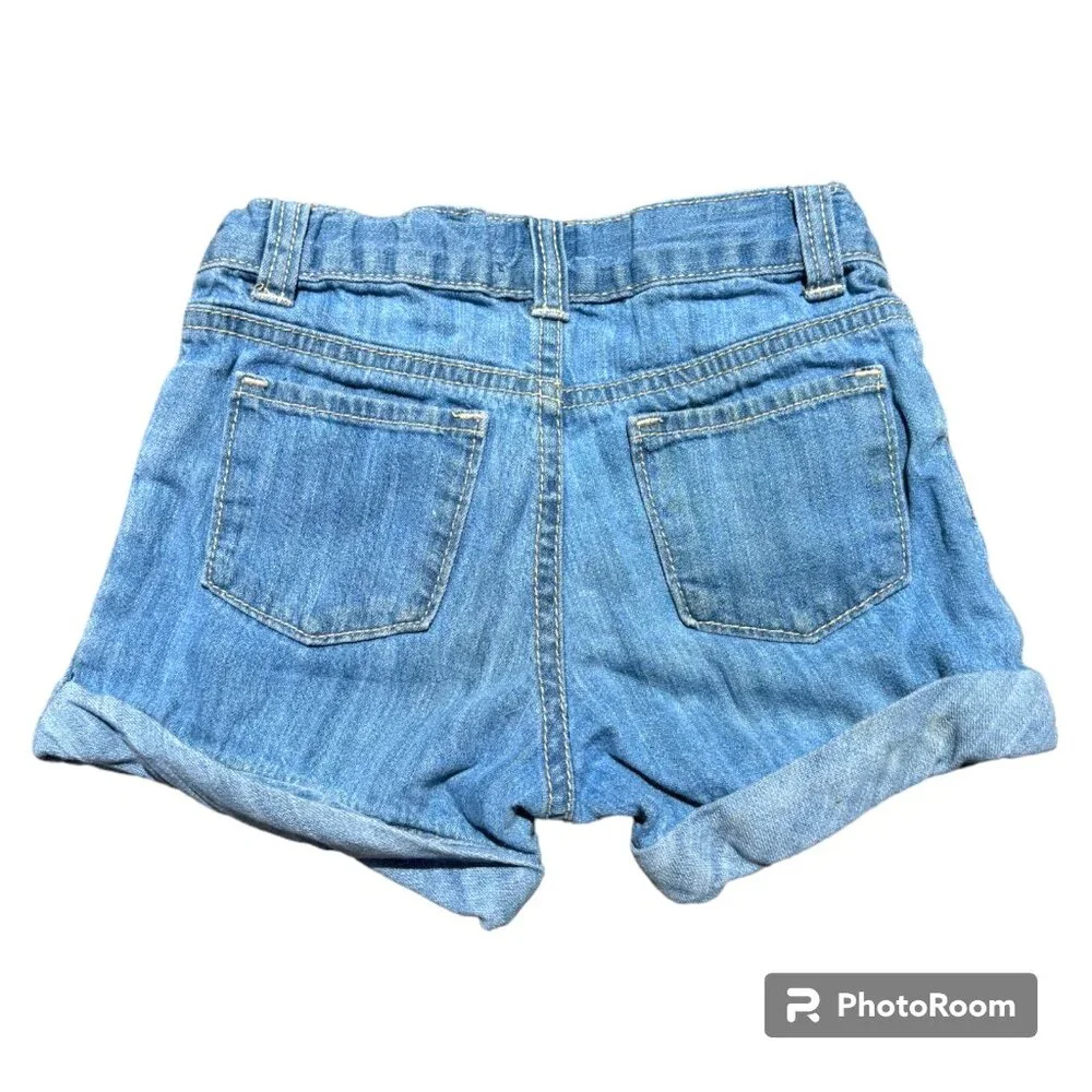 Old Navy Girls Size 4T Cuffed‎ Jean Shorts Blue Denim Adjustable Waist
